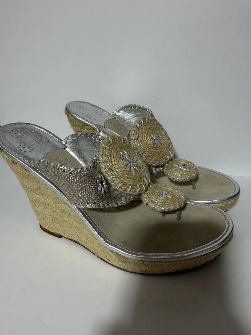 Jack Rogers Silver and Beige Wedge Sandals